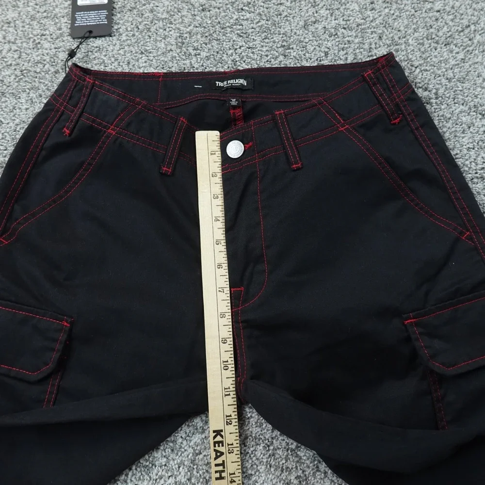 NEW True Religion Pants Mens 30X32 Black Cargo Red Contrast Stitch Flap Pockets